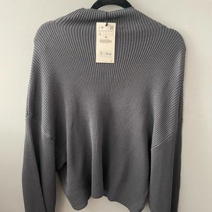 Cowl neck grey knit sweater